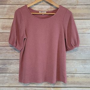 Green Envelope Mauve Dusty Rose Puffy Sleeve Top L